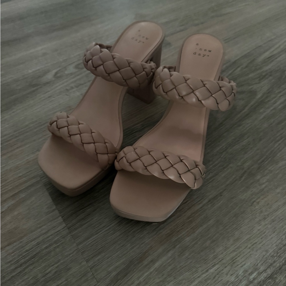 A New Day Women's Tan Braided Heeled Sandals